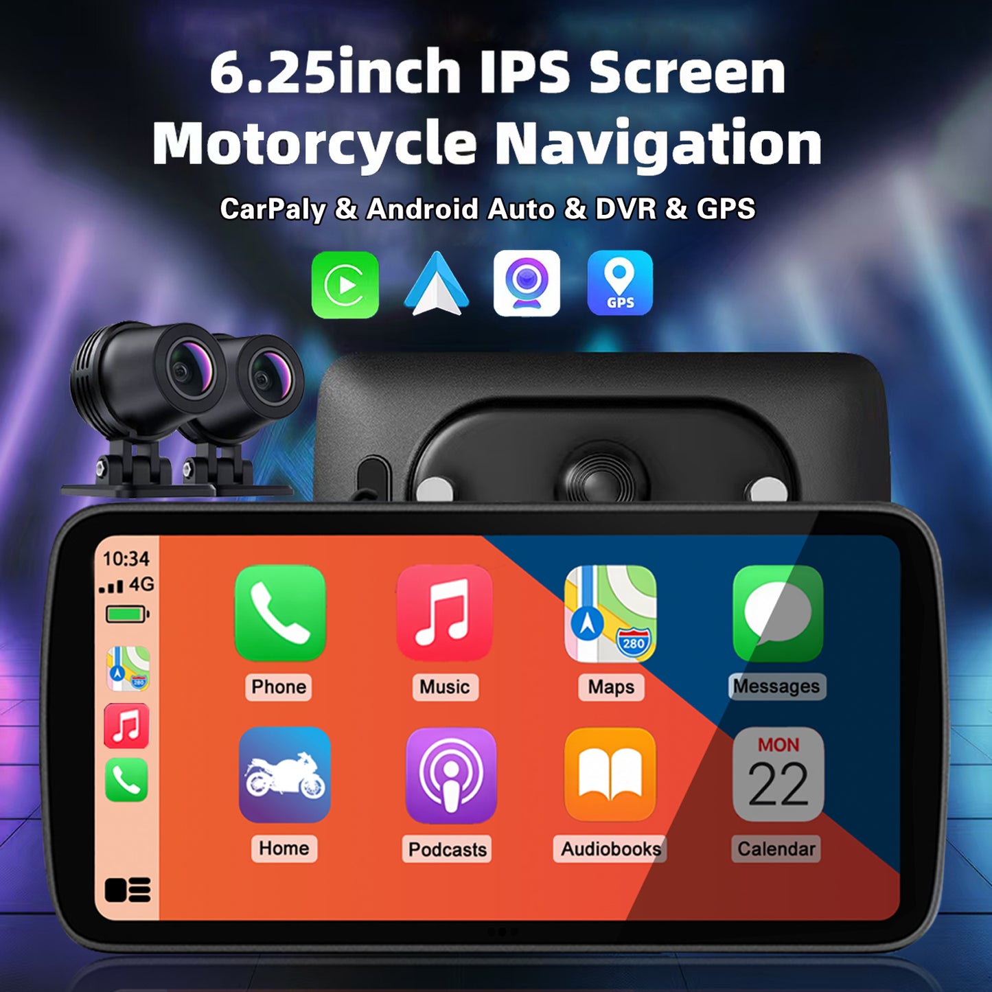 6.25 inch wireless motorcycle Apple CarPlay and Android Auto  screen