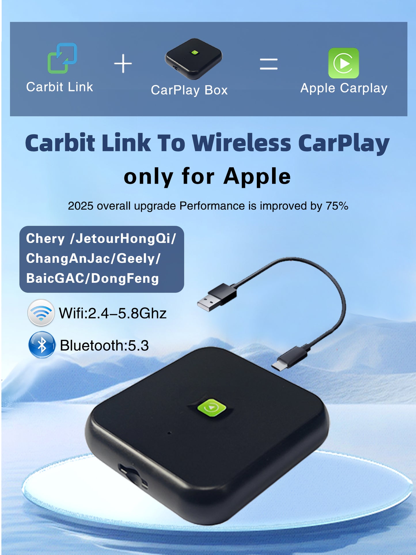 carbitlink to wireless carplay adapter for Chery, Jetway, Geely, GAC、changan