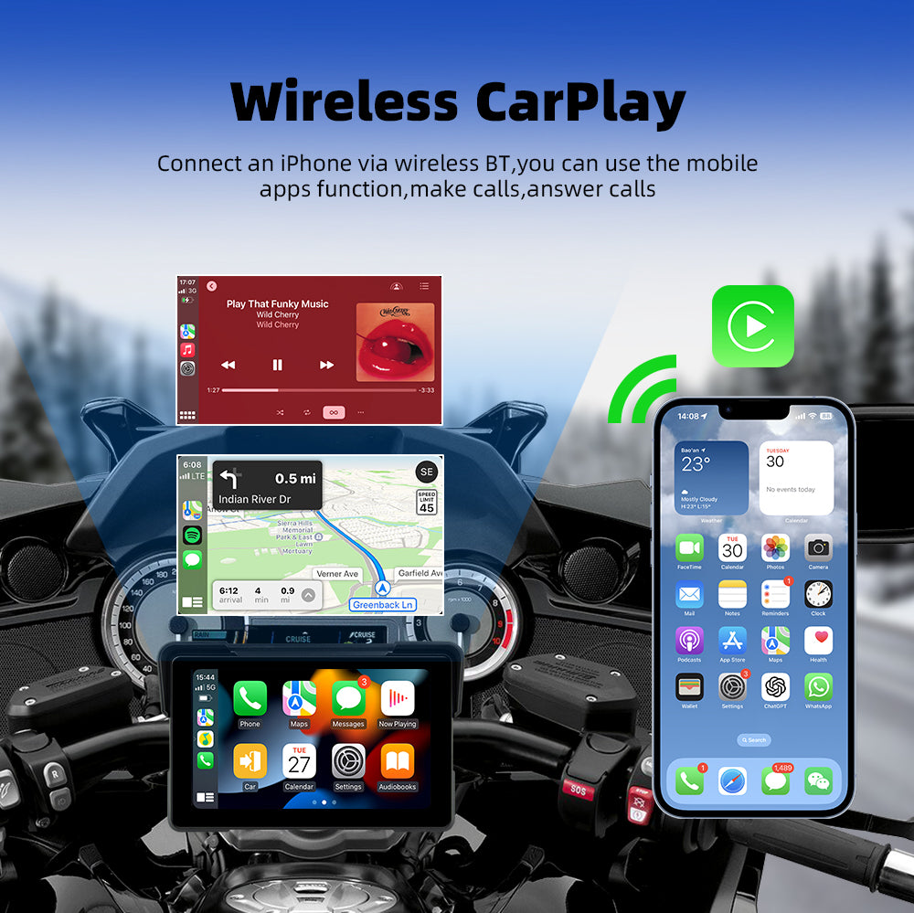7inch motorcycle&carplay android auto Android 13 system 2+16GB with YouTube TikTok Netflix