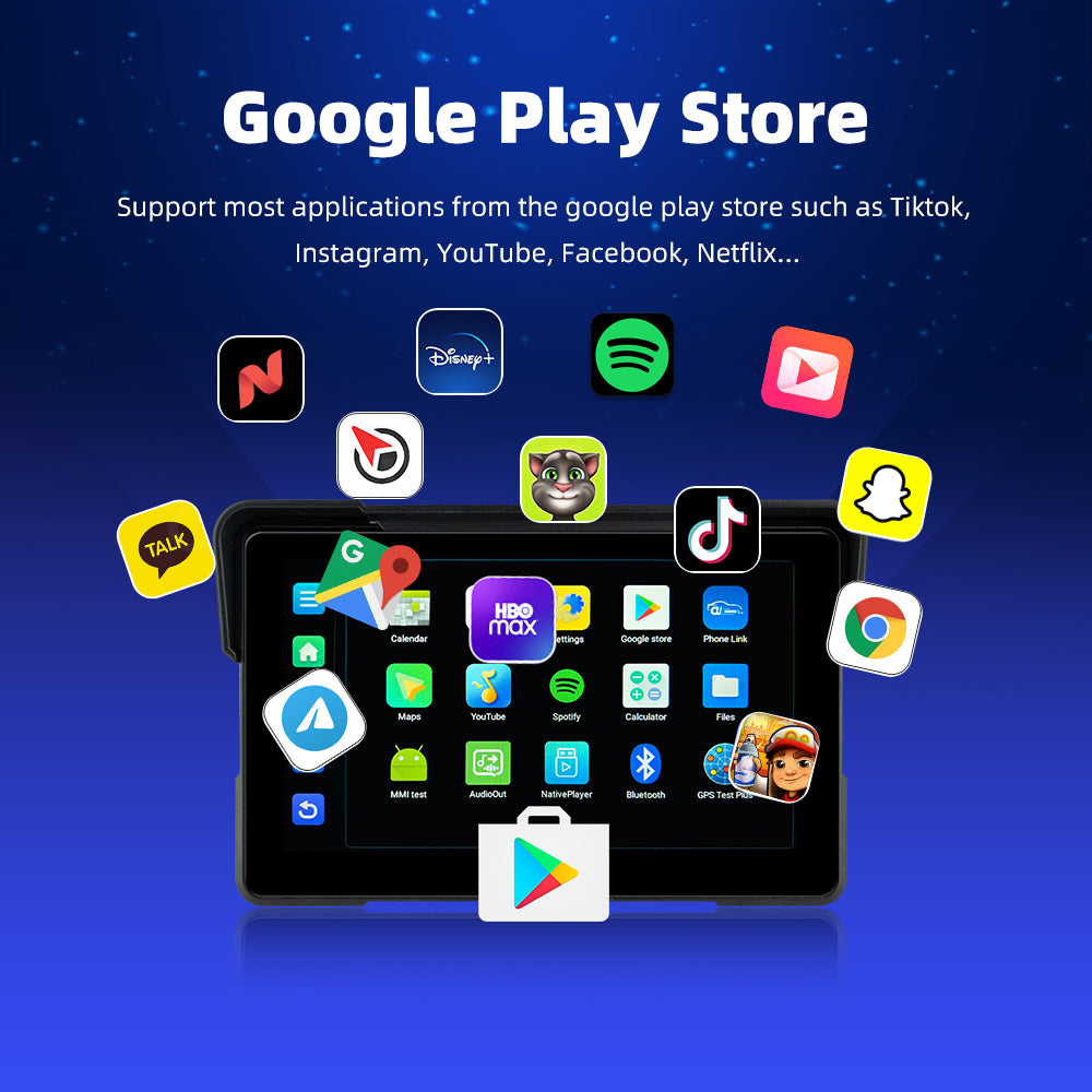 7inch motorcycle&carplay android auto Android 13 system 2+16GB with YouTube TikTok Netflix