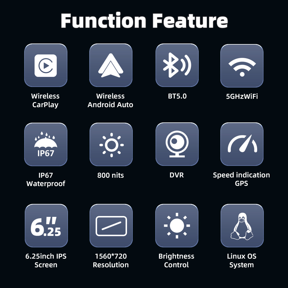 6.25 inch wireless motorcycle Apple CarPlay and Android Auto  screen