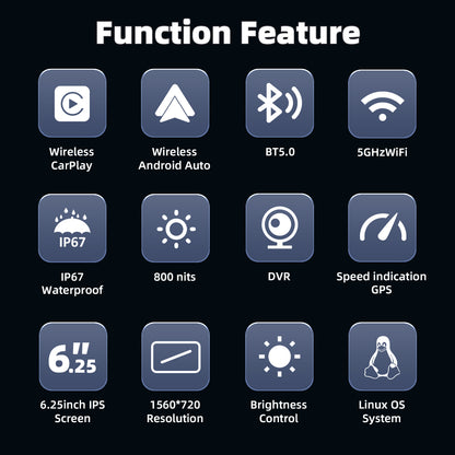 6.25 inch wireless motorcycle Apple CarPlay and Android Auto  screen